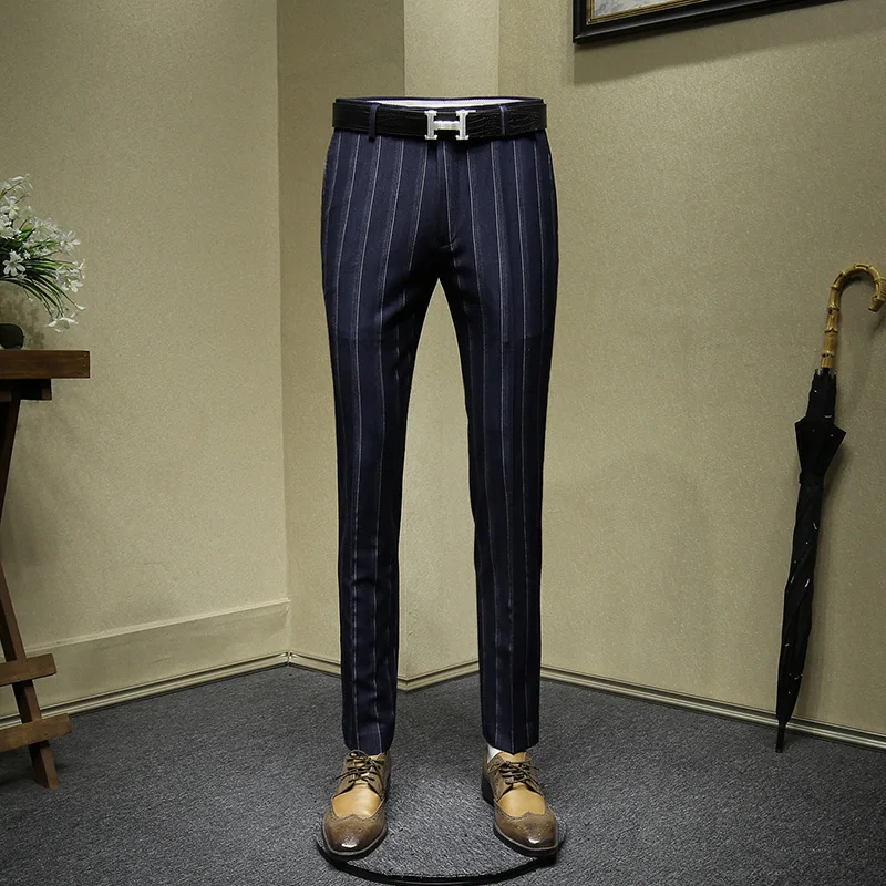 Мужские брюки черный темно-синий большой полосатый уличная костюм Смарт