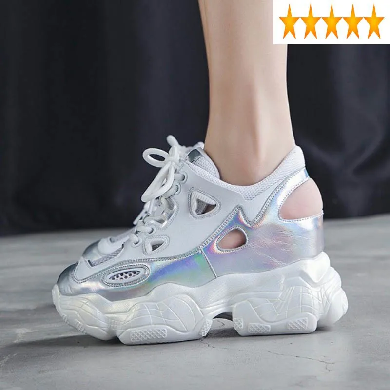 

Design Summer Sneakers New Female High Heel Platform Wedges Shoes Woman Fashion 2021 Breathable Hollow Out Pink Zapatos De Mujer