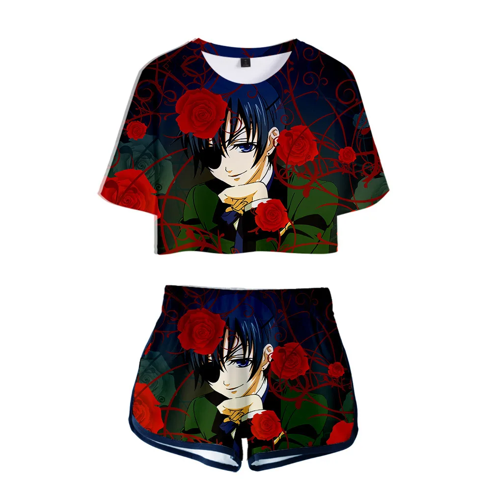 

Anime Black Butler Kuroshitsuji 3D Print Tracksuit Women Two Piece Set Top and Shorts Outfits Ciel Phantomhive Cosplay Costumes