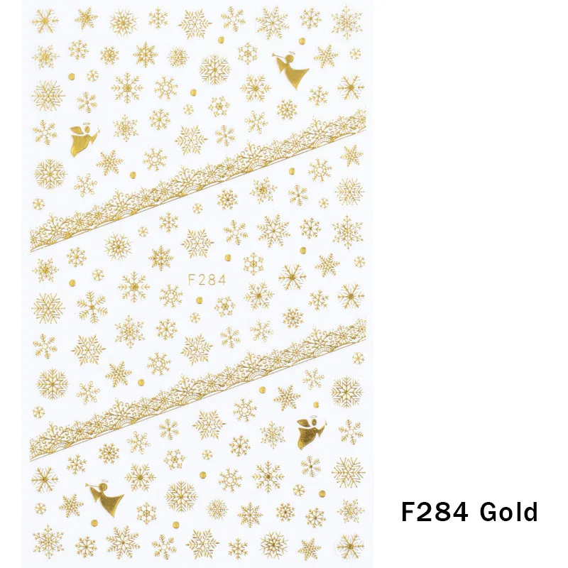 F284 Gold 1 шт рождественские наклейки для ногтей наклейки снежные хлопья рождественские обертывания Снеговик зимние украшения маникюрные инструменты слайдеры F281-284 - Цвет: F284 Gold
