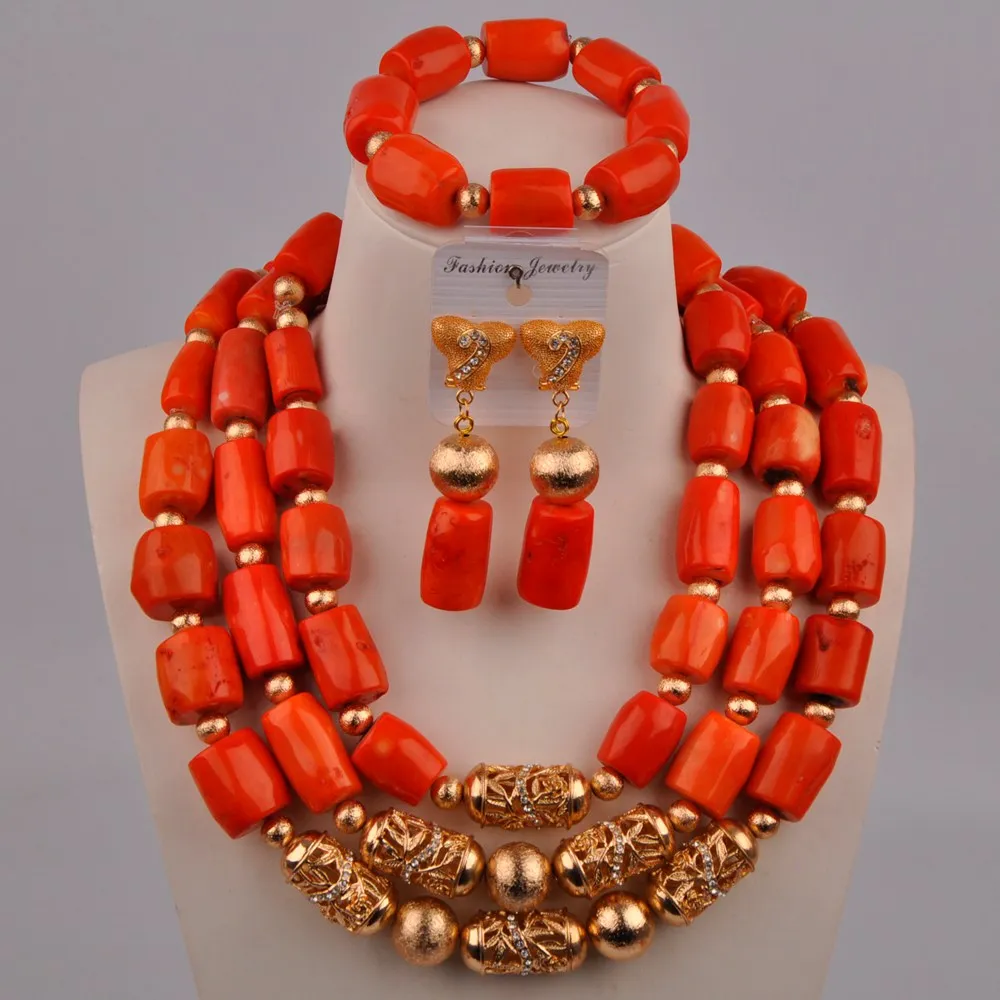 

Nigeria Orange Coral Beads Jewelry Set African Wedding Coral Necklace Bridal Jewelry Sets for Women 21-F3-B