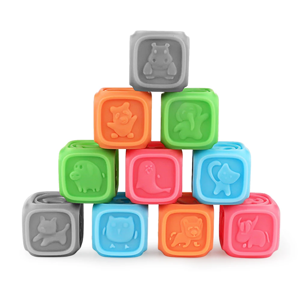 

10pcs Baby Soft Building Block Educational Sensory Toy Teether Bath Ball Educational Sensory Toy Non-toxic Teether Grasping