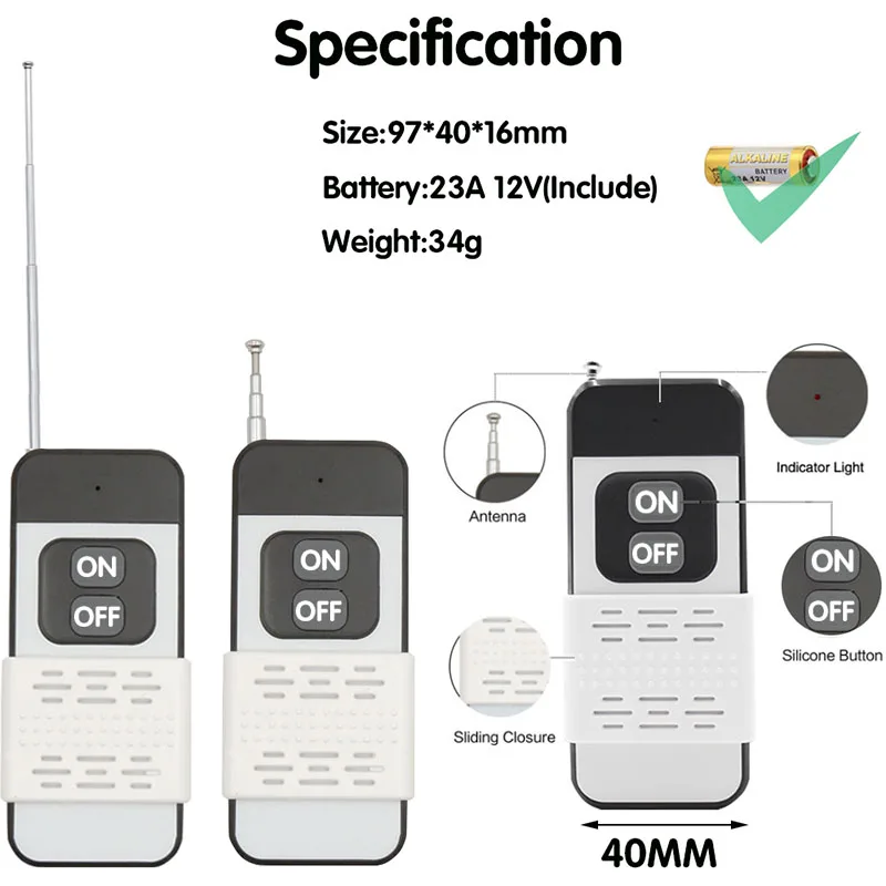 433Mhz Radio Frequency Remote Control Switch AC 220V 110V 30A Wireless Relay Receiver and Transmitter 1000 Meters Long Distance |
