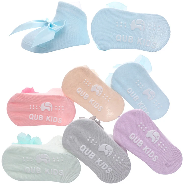 1 пара хлопковых нескользящих носков с цветочным принтом и бантом на шнуровке