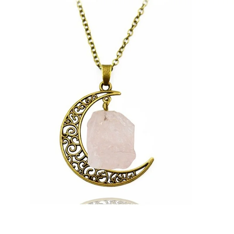 

New Classic Handmade Twining Irregular Natural Stone Pendant Purple Crystal Pink Quartz Crystal Necklace for Women Wholesale