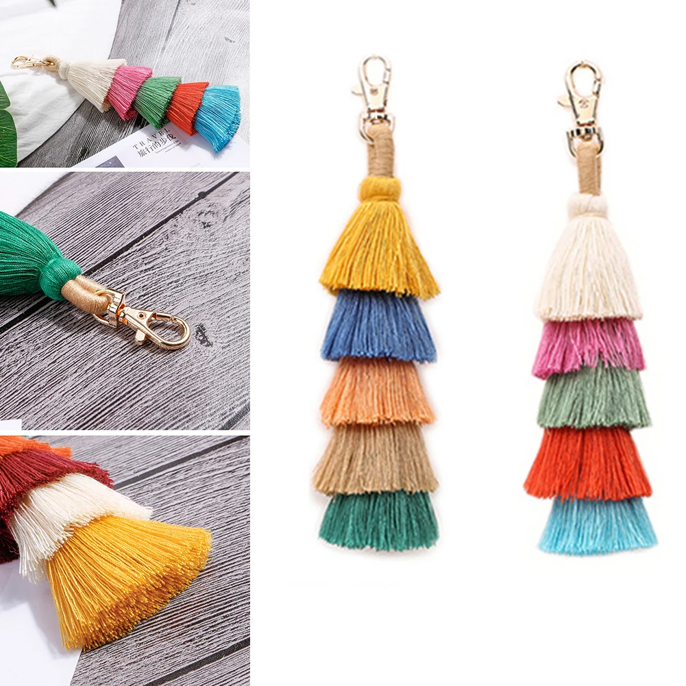 Подарок модный портативный многослойный кисточкой Красочный мини-брелок