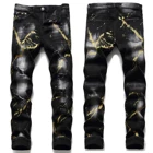 Светильник роскошные мужские рваные джинсы с граффити, облегающие черные джинсы с царапинами, белые эластичные джинсовые брюки, повседневные джинсы;