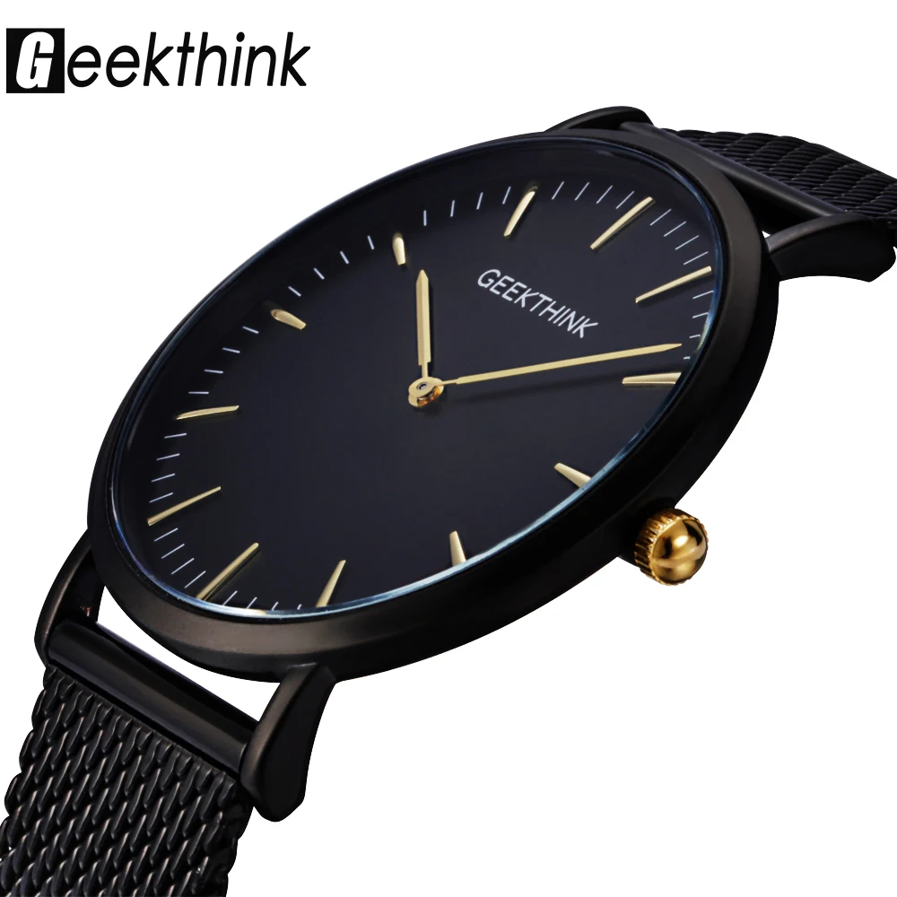GEEKTHINK Men’s Luxury Quartz Watch with Black Stainless Steel Mesh Strap, Ultra-Thin Design, Japanese Movement, Casual Style image 2