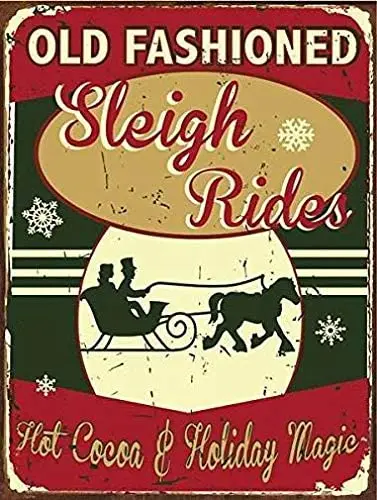 

Old Fashioned Sleigh Rides Metal Sign 16" x 12" Hot Cocoa, Holiday Décor, Christmas Décor, Winter