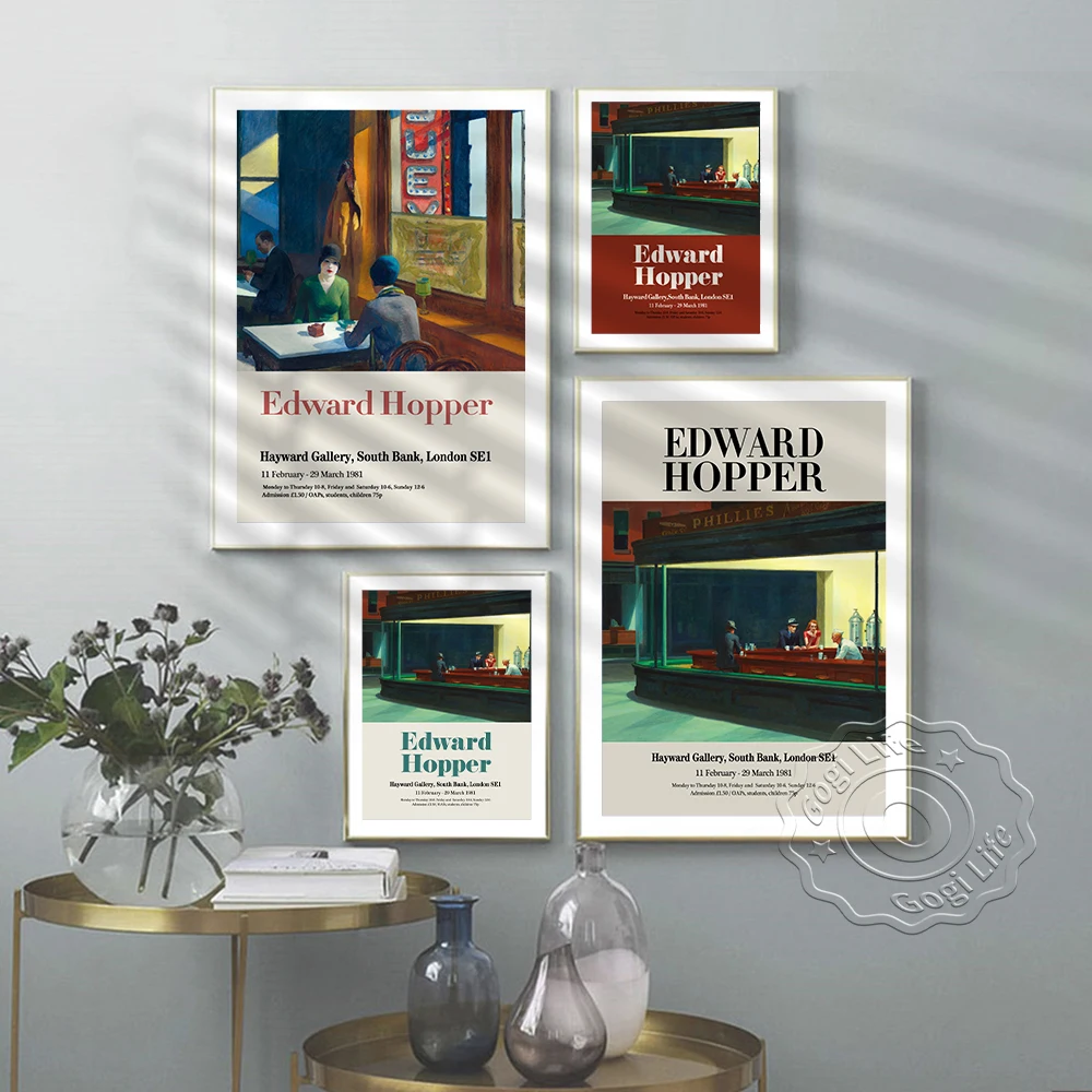 

Edward Hopper Famous Painting Classic Poster, Edward Exhibition Museum Art Poster, Nighthawks Wall Picture, Chop Suey Art Print