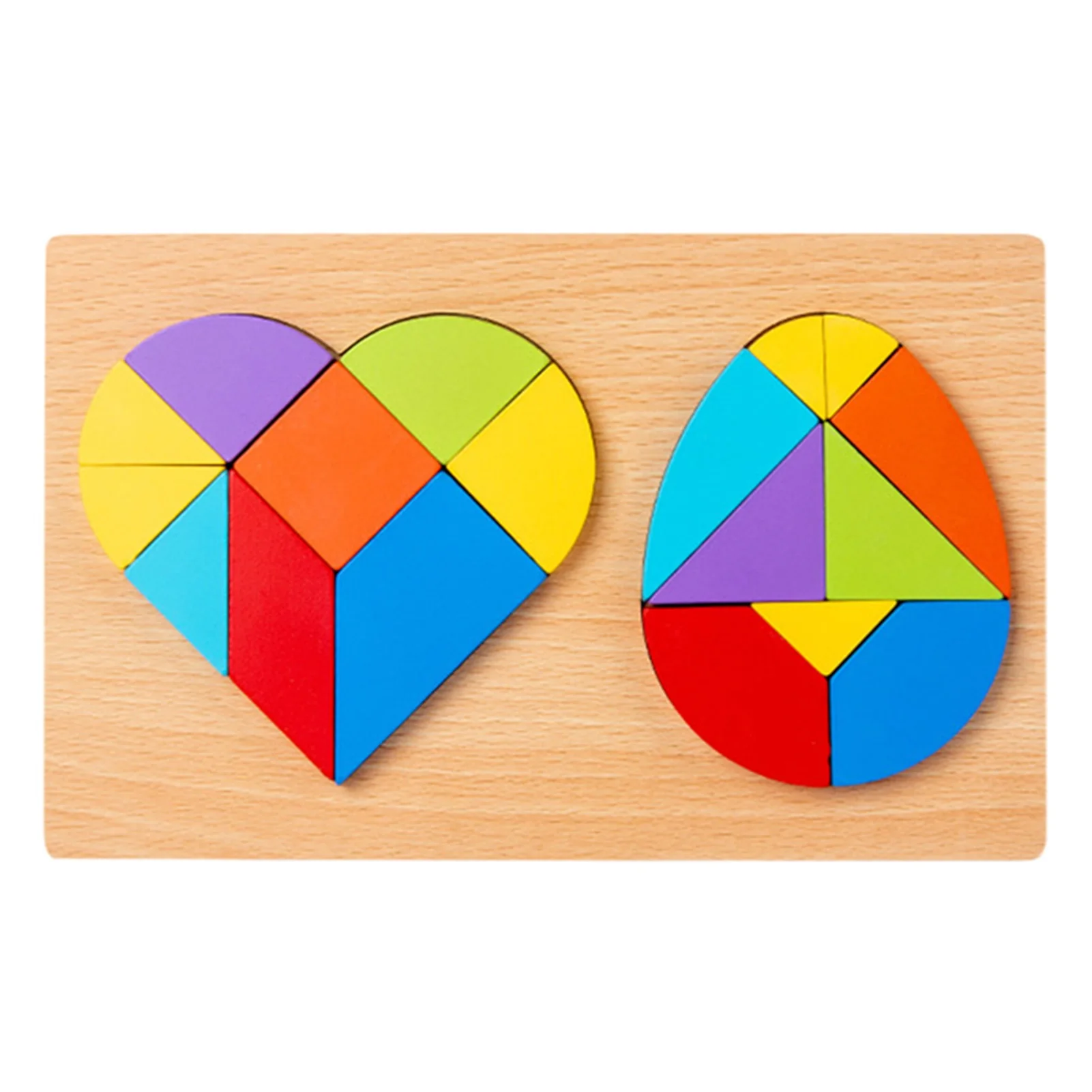 

3D Wooden Puzzles Heart Egg Tangram Geometric Shape Kids Cognitive DIY Jigsaw Early Learning Educational Toys