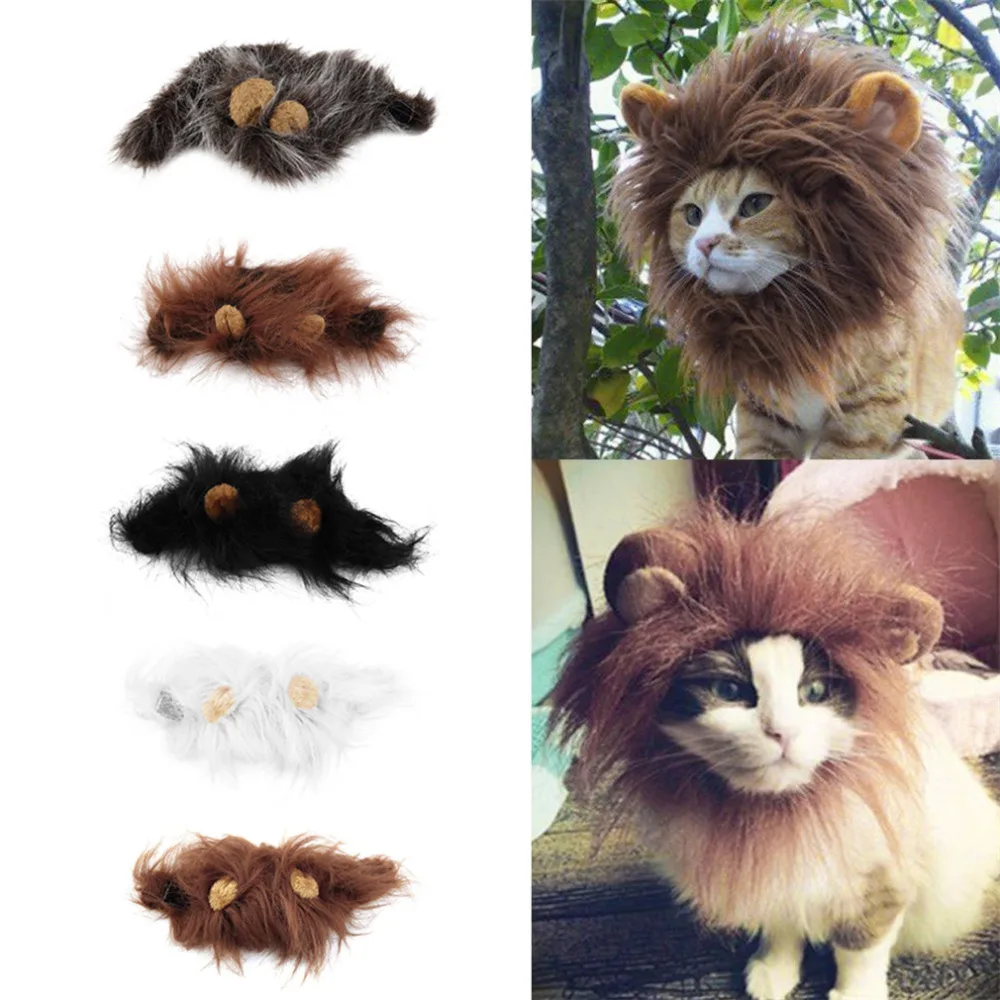 

2021 Hot Sale Pet Cat Dog Dress Up Costume Wig Emulation Lion Hair Mane Ears Head Cap Autumn Winter Muffler Scarf Pet Products