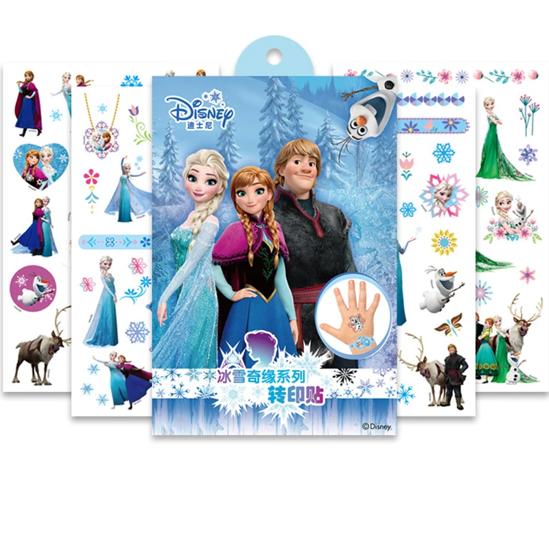 Disney-tatuaje temporal de frozen para ni&ntilde;as, calcoman&iacute;as con caja, Stitch, pegatinas impermeables, juguetes de regalo-0