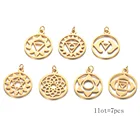 Подвеска в виде чакры золотого цвета, 7 шт.лот, смешанные Подвески для медитации, ажурная чакра Ом, буддийские металлические подвески сделай сам для изготовления ювелирных изделий