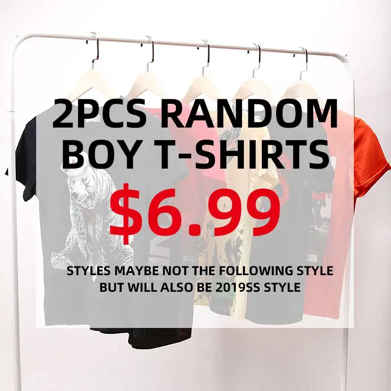 2PCS Random T-Shirts Футболка с надписью «Lucky Bag» для детей 2, 3, 5, 6 предметов, повседневные летние хлопковые футболки с принтом в случайном стиле для мальчиков, No Excahnge, No Return, только для детей ростом 110-160 см - Цвет: 2PCS Random T-Shirts