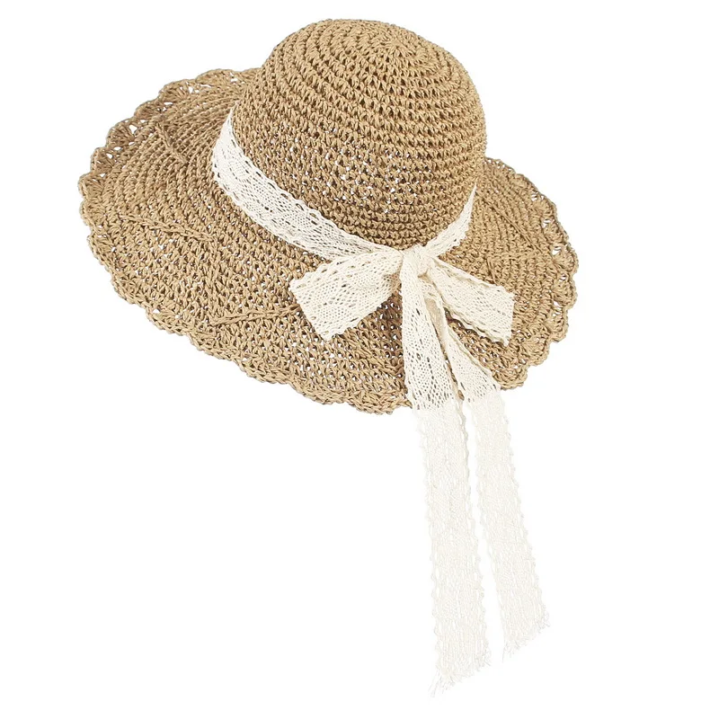 

Women Lace Sun Hats For Wide Brim Beach Side Cap Floppy Female Straw Hat Lace Solid Fringe Paper Hat Summer Hat Chapeu