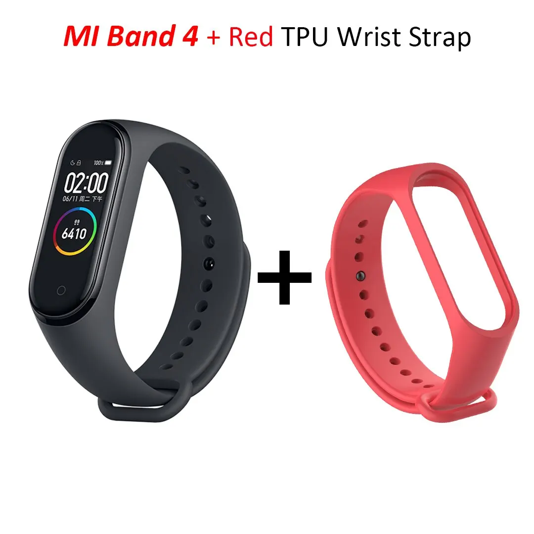 Xiaomi mi браслет 4 mi Band 4 standard Verion умный фитнес-браслет частота сердечных сокращений 50 м Водонепроницаемый Bluetooth 5,0 - Цвет: Add Red Strap