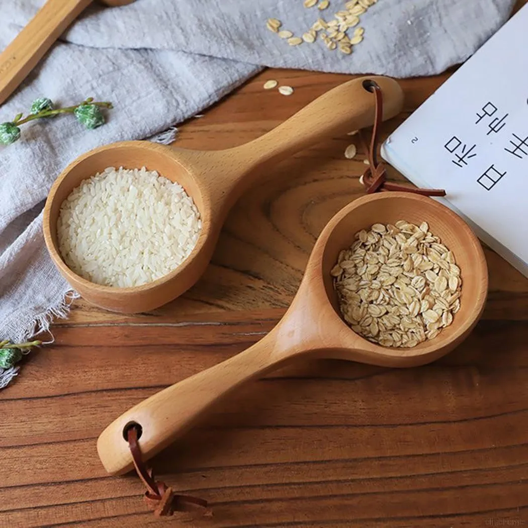 

Natural Wooden Soup Salt Scoops Cooking Water Scoops Wood Ramen Rice Spoon Soup Ladle Catering Tableware Kitchen Tools