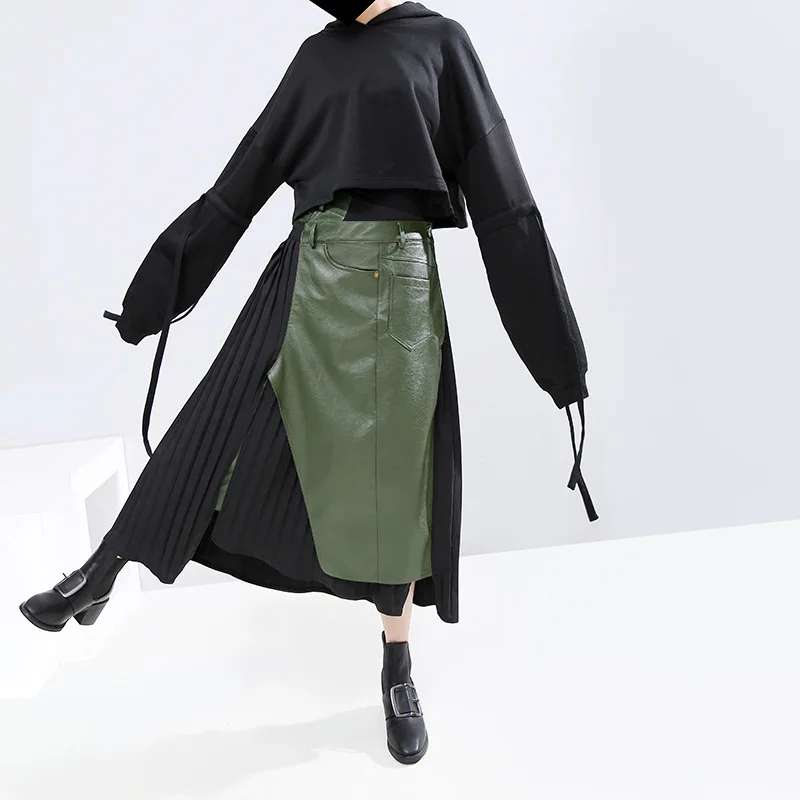Женская юбка из искусственной кожи в стиле ампир повседневная Асимметричная