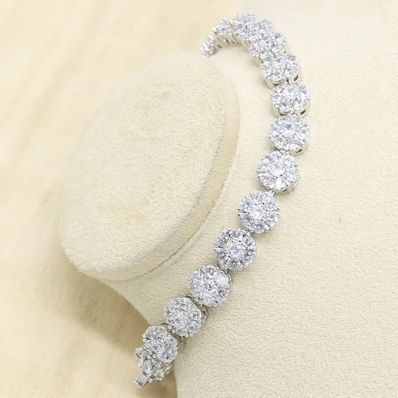 925 марка серебряный цвет набор украшений для женщин браслет из белого циркония