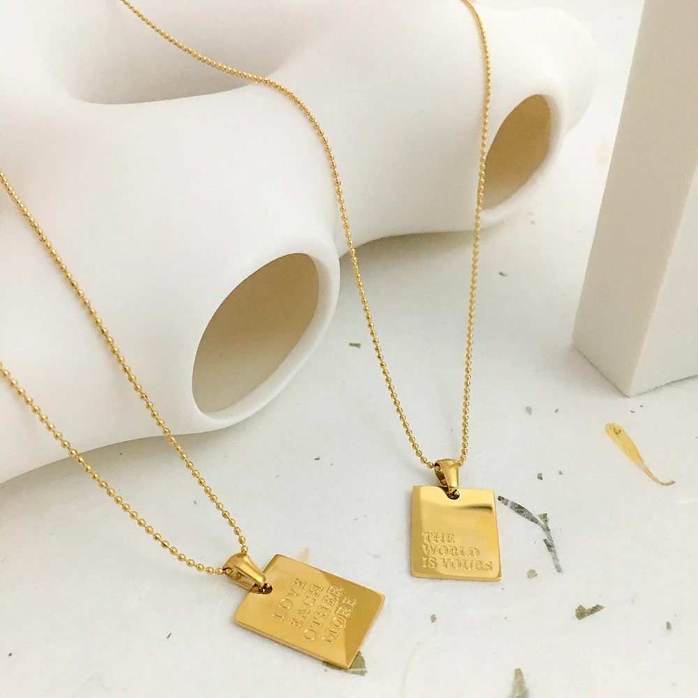 

Monlansher Gold Color Thin Chain Chokers English Motto Square Card Pendant Necklace Minimalist Fashion Necklaces Jewelry Trend