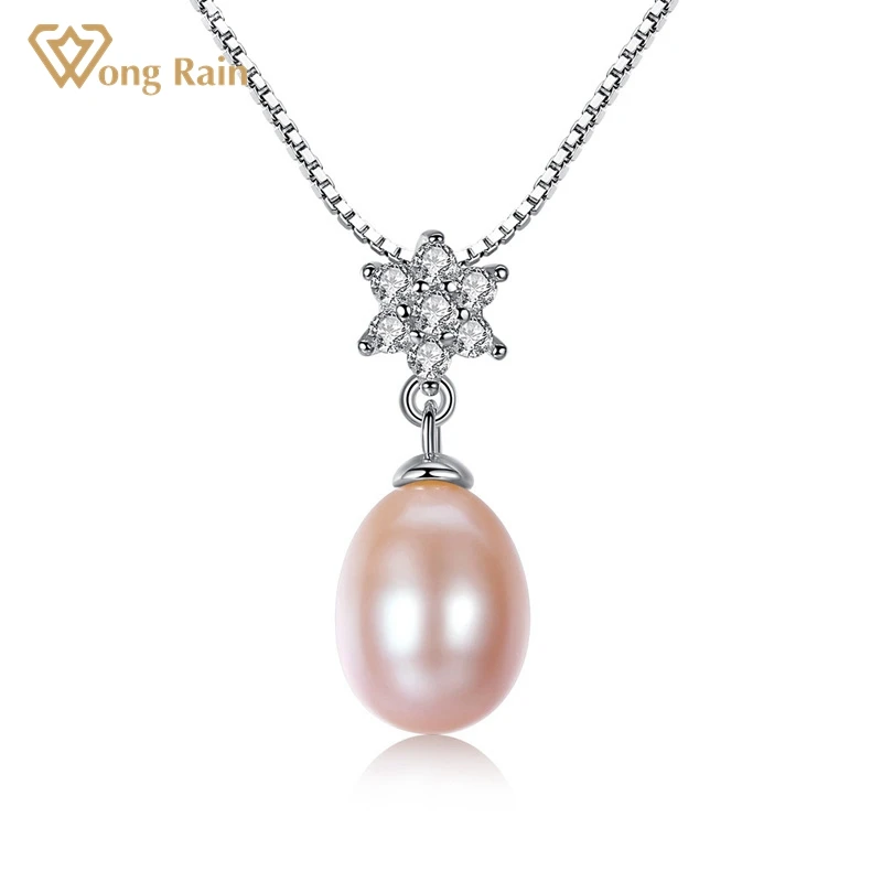 

Wong Rain Luxury 100% 925 Sterling Silver Wedding Party Women Pearl Created Moissanite Gemstone Pendant Necklace Fine Jewelry