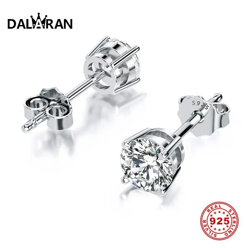 Женские сережки гвоздики DALARAN круглые из серебра 925 пробы с кристаллом циркония