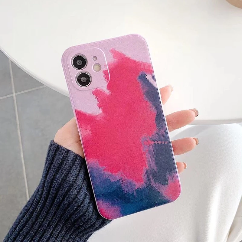 Gradient Watercolor Painting Square Liquid Silicone Phone Case For Huawei P40 P30 Mate 40 30 Pro Nova 7 8 SE Honor 30S V30 | Мобильные