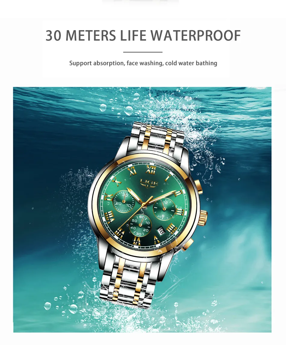 LIGE Men Watch 30m Waterproof Watches Mens Top Brand Luxury Steel Business Wristwatch Chronograph Male Clock Saat relojes hombre