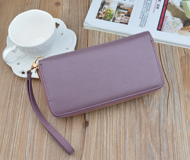 aliwood New Double Zipper Layer Large Capacity Long Women's Wallet Clutch Embossing Purses Phone Pocket Card Holder Coin Purse