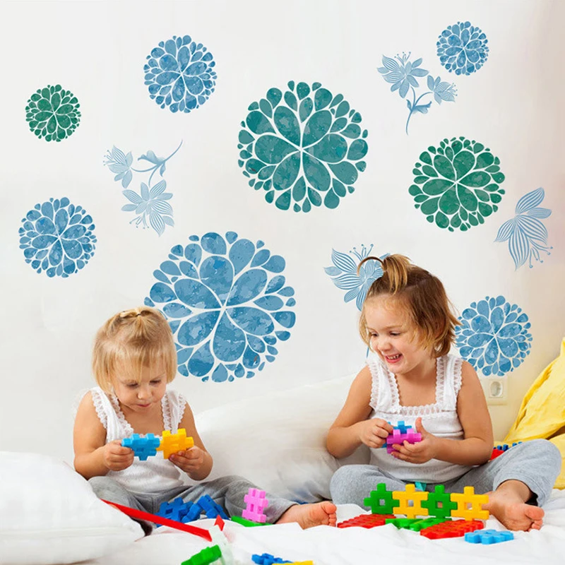 DIY синий зеленый элегантный цветок шар настенные плакаты съемный домашний Декор