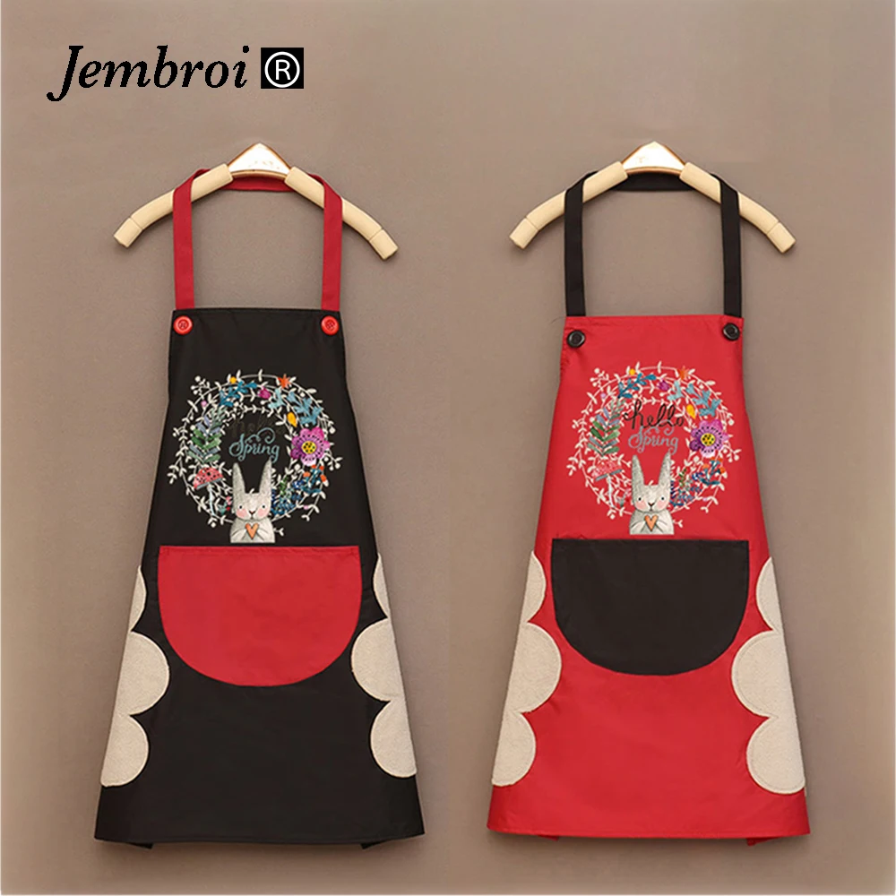 

Cartoon Bunny Kitchen Aprons Women Sleeveless Halter Neck Overalls Waterproof Oil-proof Hand-wiping Advertising Cook Apron Dress