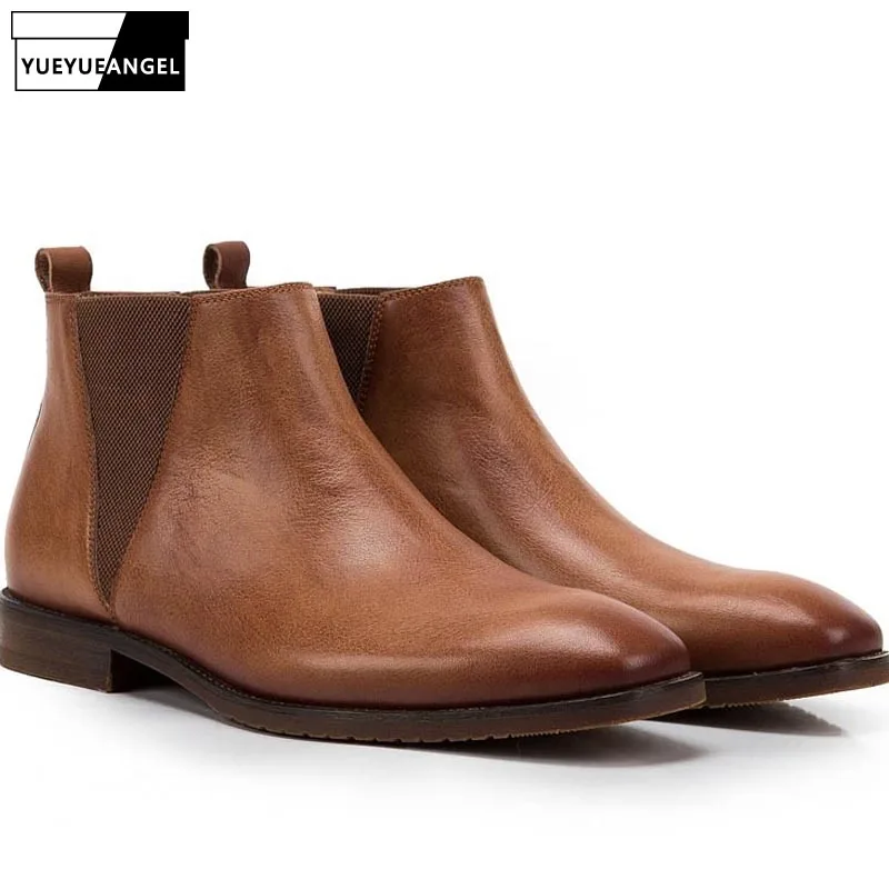 Винтажные мужские ботинки Челси из натуральной коровьей кожи в британском стиле