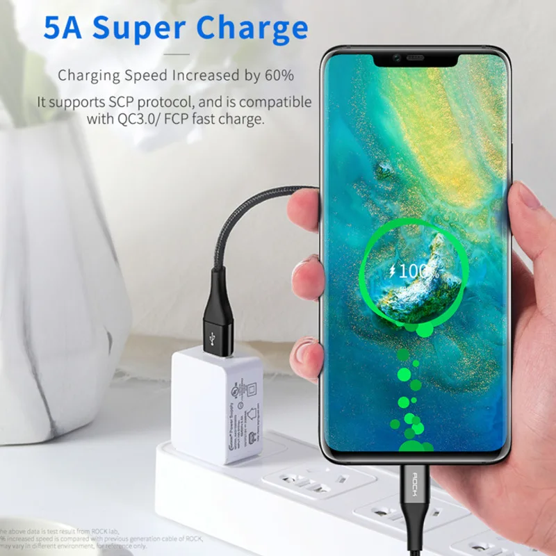 ROCK 5A usb type-C кабель для huawei mate 20 Pro Honor 10 USB Sync Quick 3 0 Шнур зарядное устройство телефона