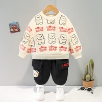 baby clothes autumn and winter boys plus velvet long sleeved sweater girls warm hooded vest cotton two piece cartoon bear suit