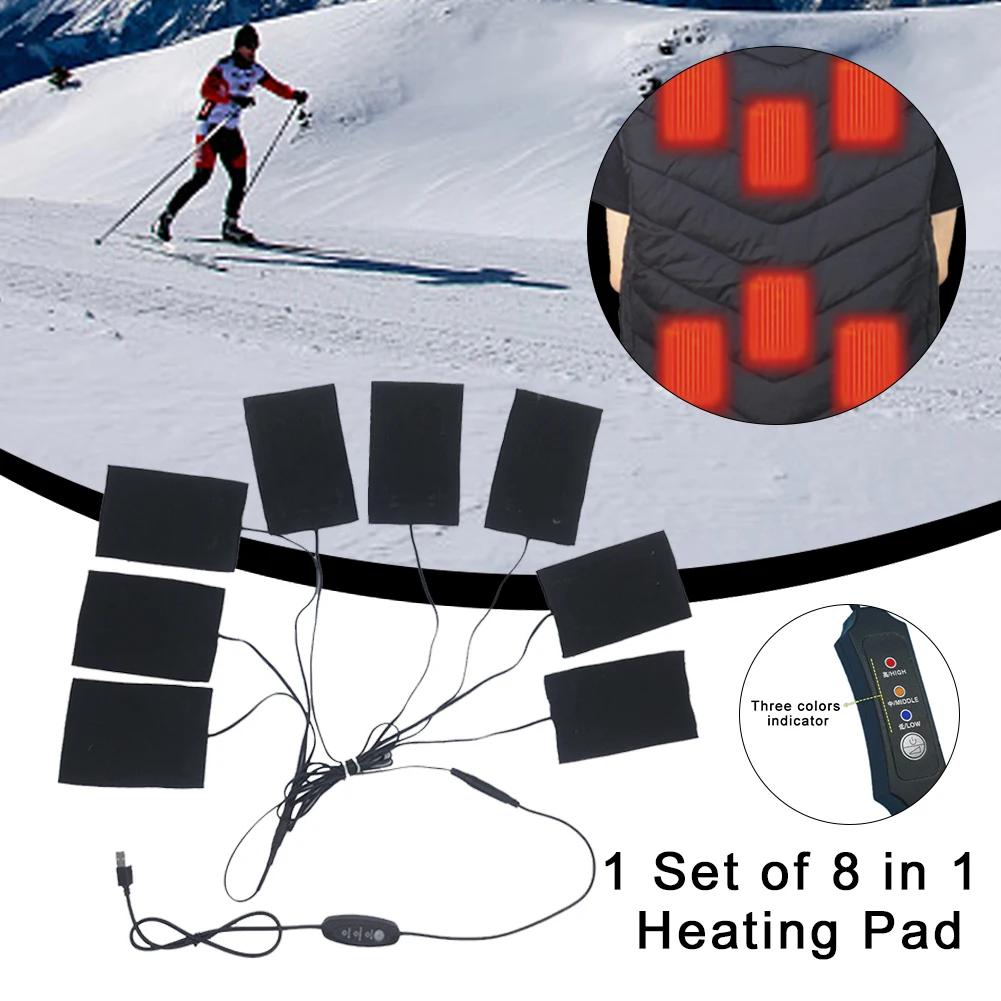 

8 In 1 Clothes Heating Pad With USB Charging 5V Carbon Fiber Heating Pad Electric Heating Sheet For Clothes Vests Serviceable
