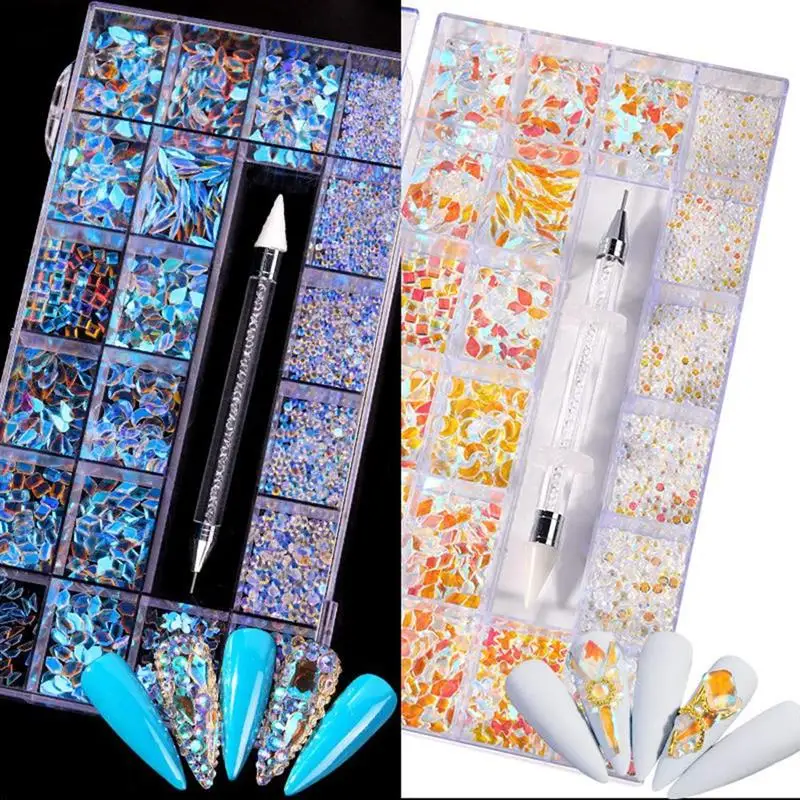 

21 Grids Nail Rhinestones Nail Crystal Kit 9000Pcs Multi Shapes Glass Crystal AB Rhinestones Nail Art Supplies Accessories