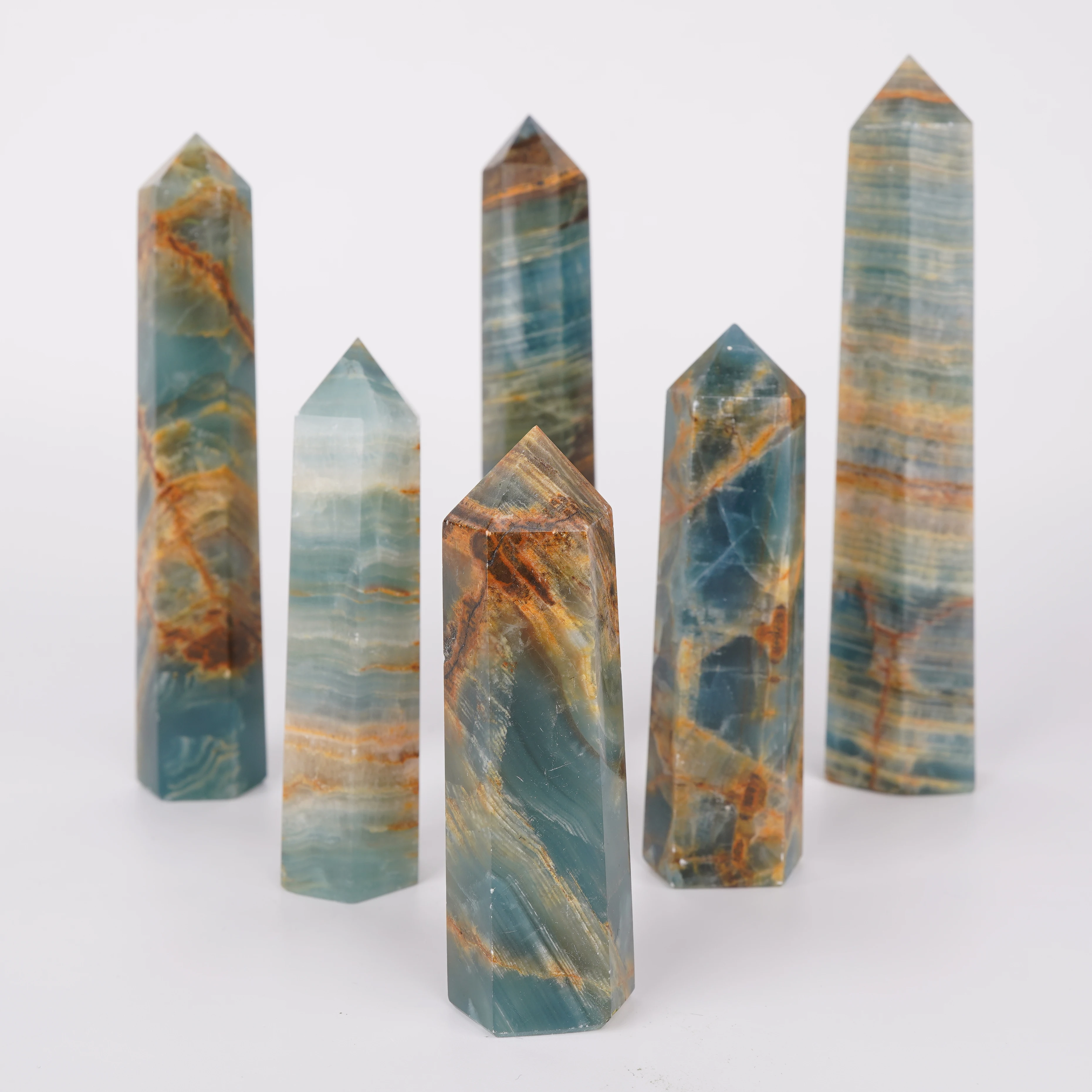 

1PCS Blue Onyx Tower Crystal Healing Onyx Points Lemurian Aquatine Point Calcite Crystals Towers