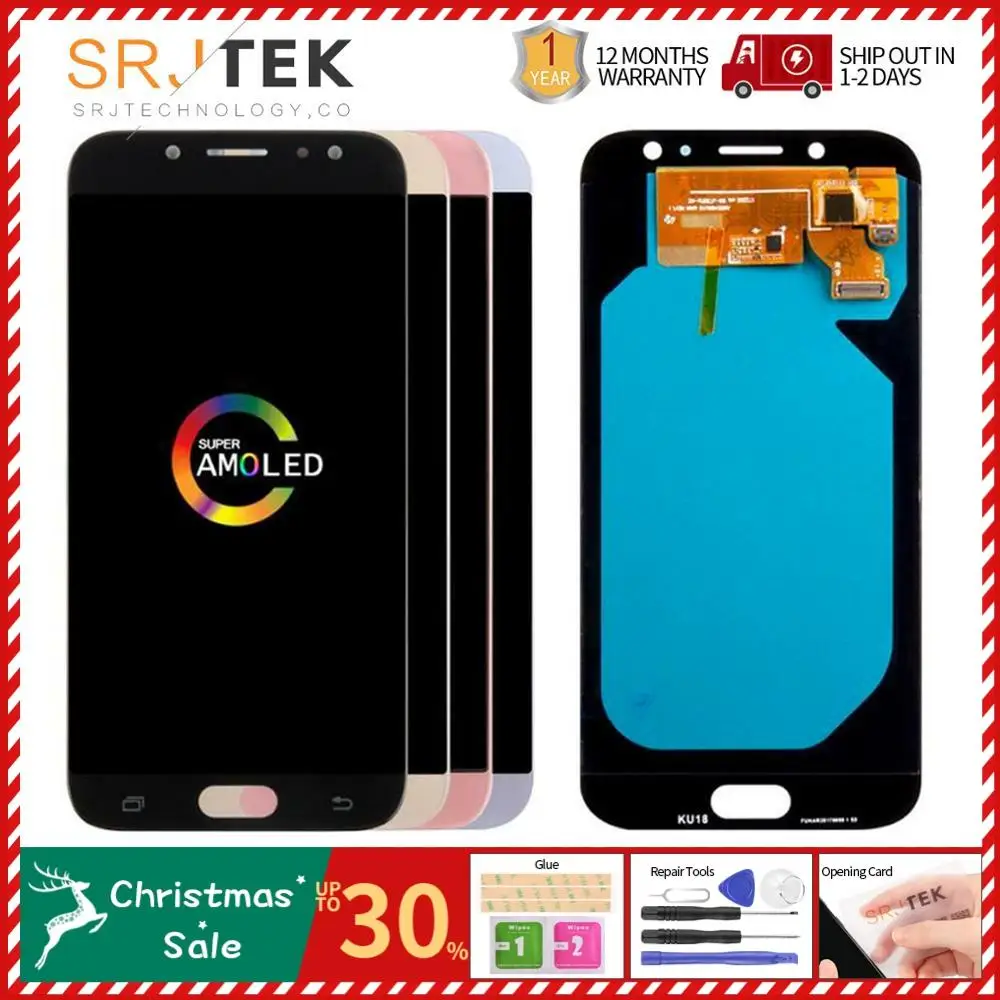 Super AMOLED lcd s для samsung Galaxy J7 Pro J730 J730F ЖК-дисплей с кодирующий преобразователь сенсорного экрана в сборе закалённое стекло