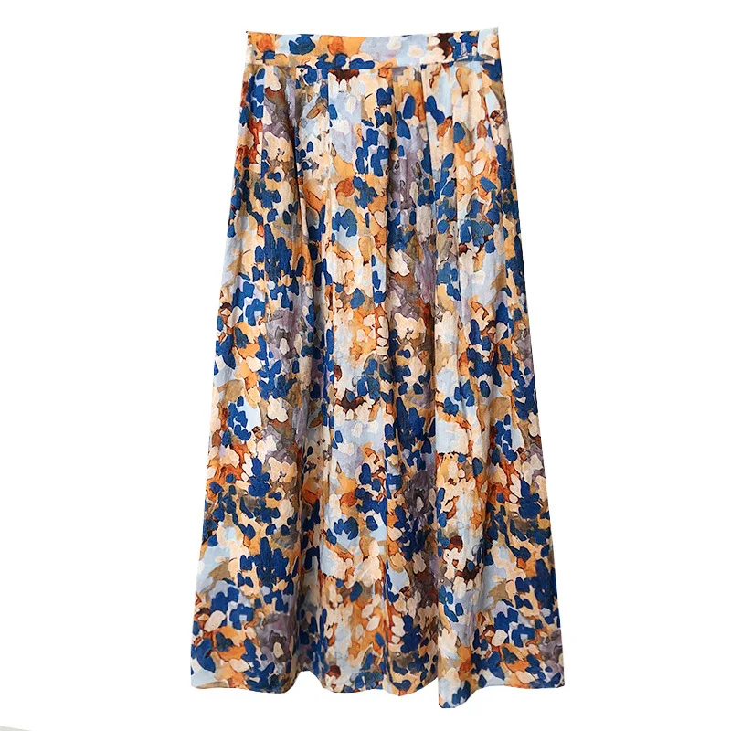 

2021 spring new mid-length half skirt print oil painting small fresh female fashion slim skirt