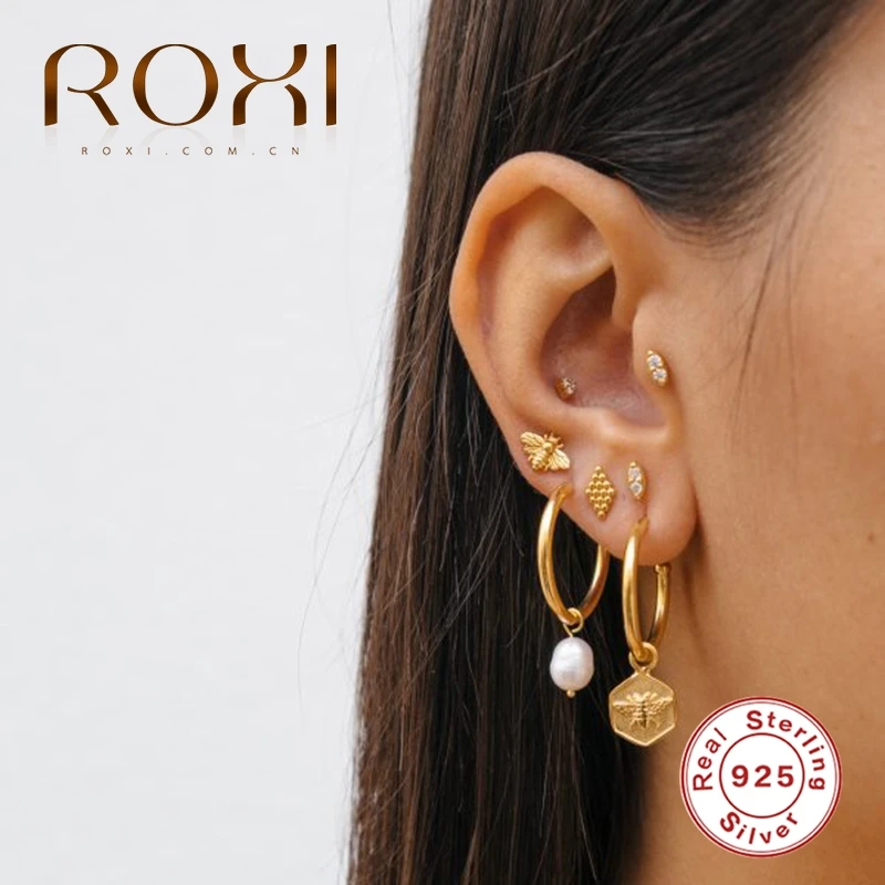 

ROXI Simple Pendientes O-shaped Crystal Zircon Stud Earrings for Women Girl Piercing Silver 925 Earring Jewelry Cartilage Earing