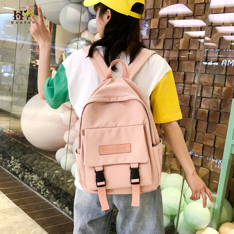 HAOYAN Fashion 2019 Women'S Backpack Simple Ladies Shoulder Bag Solid Color Teen Girl Children Travel |