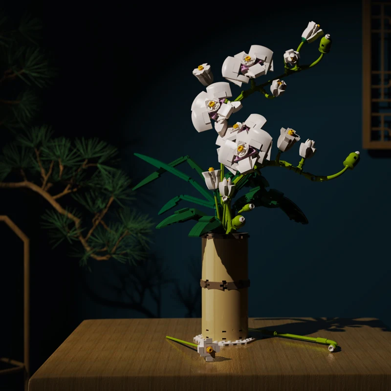 

Colorful Phalaenopsis Vase Flowers Bouquets Plants Building Blocks Potted Blossom Ornaments Decoration Model Bricks Diy Kid Toys