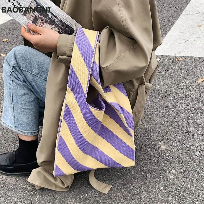 

Nieuwe Wol Gebreide Schouder Boodschappentas Voor Vrouwen Vintage Mode Katoenen Doek Meisjes Tote Bag Grote Vrouwelijke Handtas