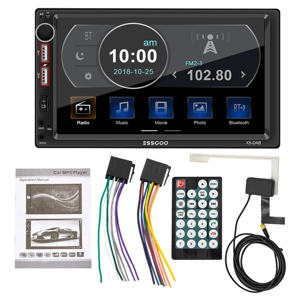 

Auto Audio Centrale Fm Auto Stereo X5-DAB 2 Din Head Unit Multimedia Video Player Bluetooth Aux-In Tf Usb auto Radio