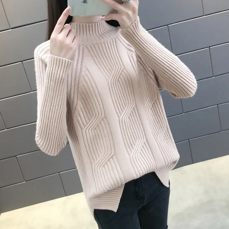 Girls Half -High Neck Bottom Trunks 2019 Reindeer Winter Solid Women Knit Loose Long Mouths Female Tops Jumper CM652 |