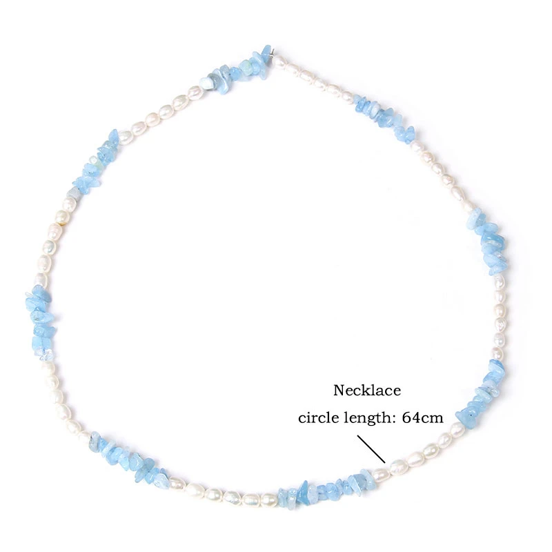 

Aquamarines Gravel Stone Chip Necklaces Oval Natural Freshwater Pearl Beaded Chockers White Pearl Chains Women Jewelry Gifts