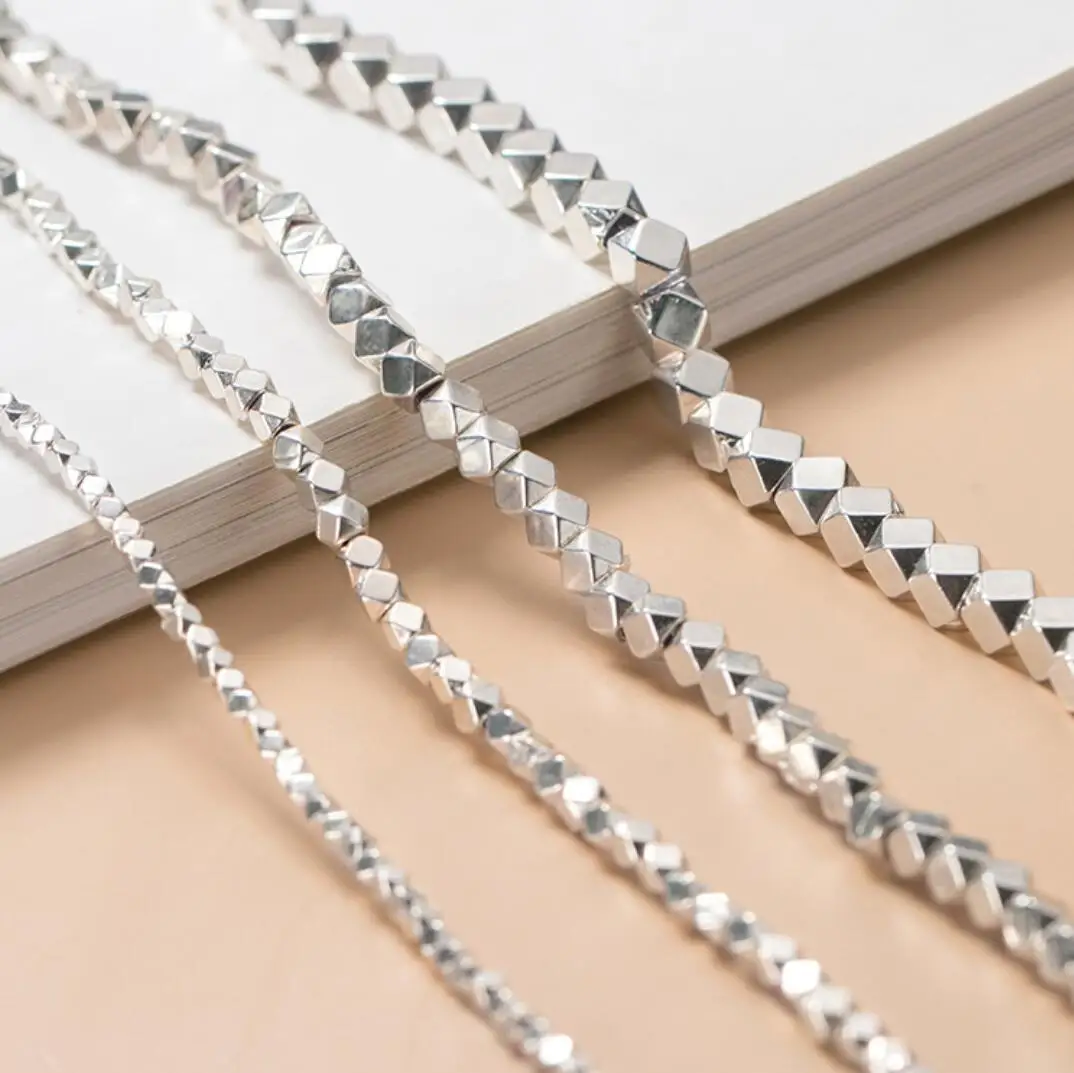 925 Sterling Silver Shiny Brushed Faceted Cube Round Spacer Loose Beads A2458 | Украшения и аксессуары
