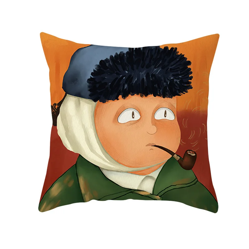 

Spoof Van Gogh's Famous Painting Cartoon Portrait Hug Pillowcase Home Decoration Sofa Cushion Cushion Cover Wholesale