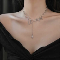 korean new style butterfly stars necklace 2021 charm women silver plated design circle clavicular chain fit women party jewelry